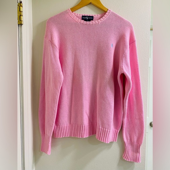 Vintage Ralph Lauren Polo Soft Pink Crew Neck Sweater Size Large 100% Cotton - Picture 1 of 6